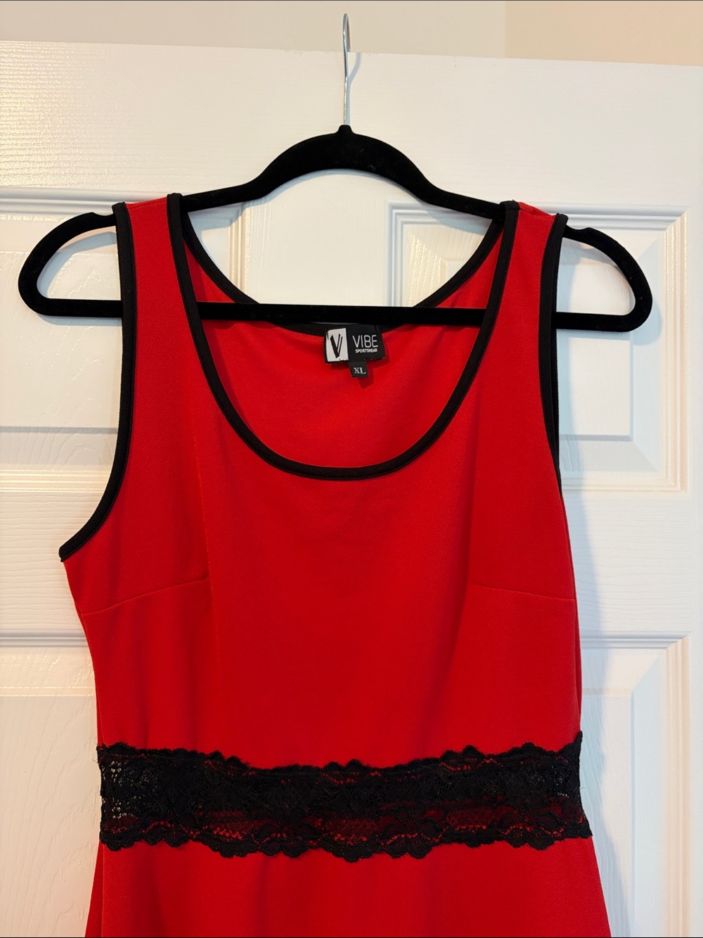 Vibe Red Sleeveless Fit-and-Flare Dress with Black Lace Waist - Picture 4 of 5